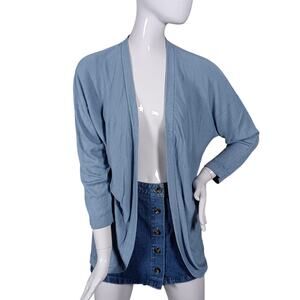 Joan Vass NY Open Cardigan Size Large Light Blue Fine Knit Long Sleeve